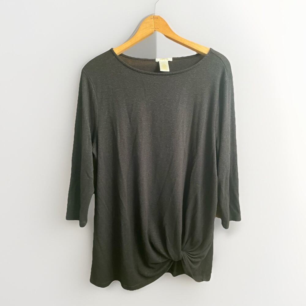Matty M Womens Black Sweater Size Medium Pullover Long Sleeve Knot Tie Front